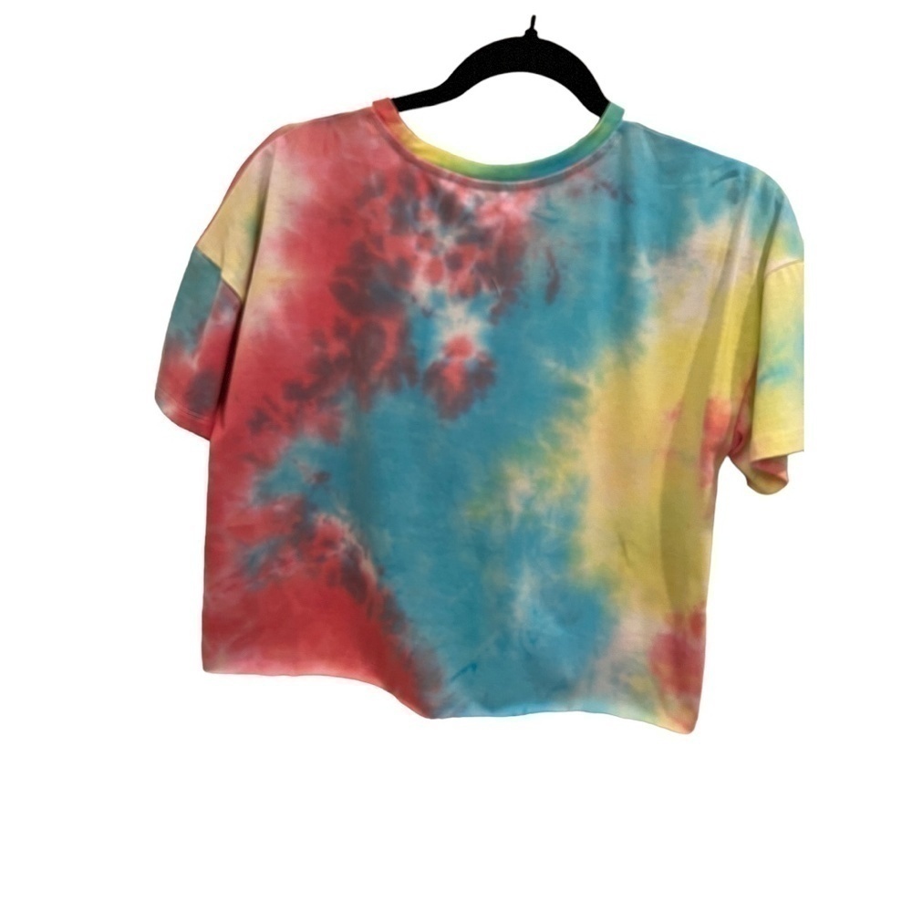 𝅺love Fire Cropped Top Tie Dye Rolled Hem Short Sleeve Watercolor NWT  XL - Picture 3 of 3